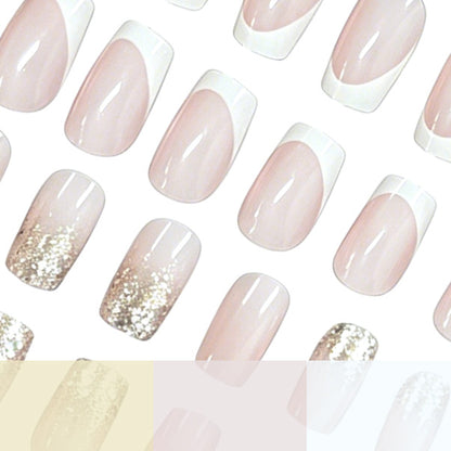 Glamouröse Franse Tipp Glitzer Nagelverlängerungen Brehn