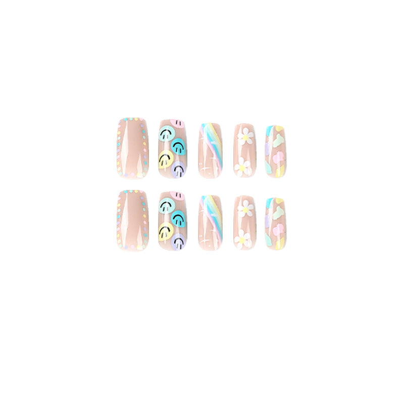 Kunstvolle Nagelkunst mit Blumen- und Smiley-Motiven Brehn