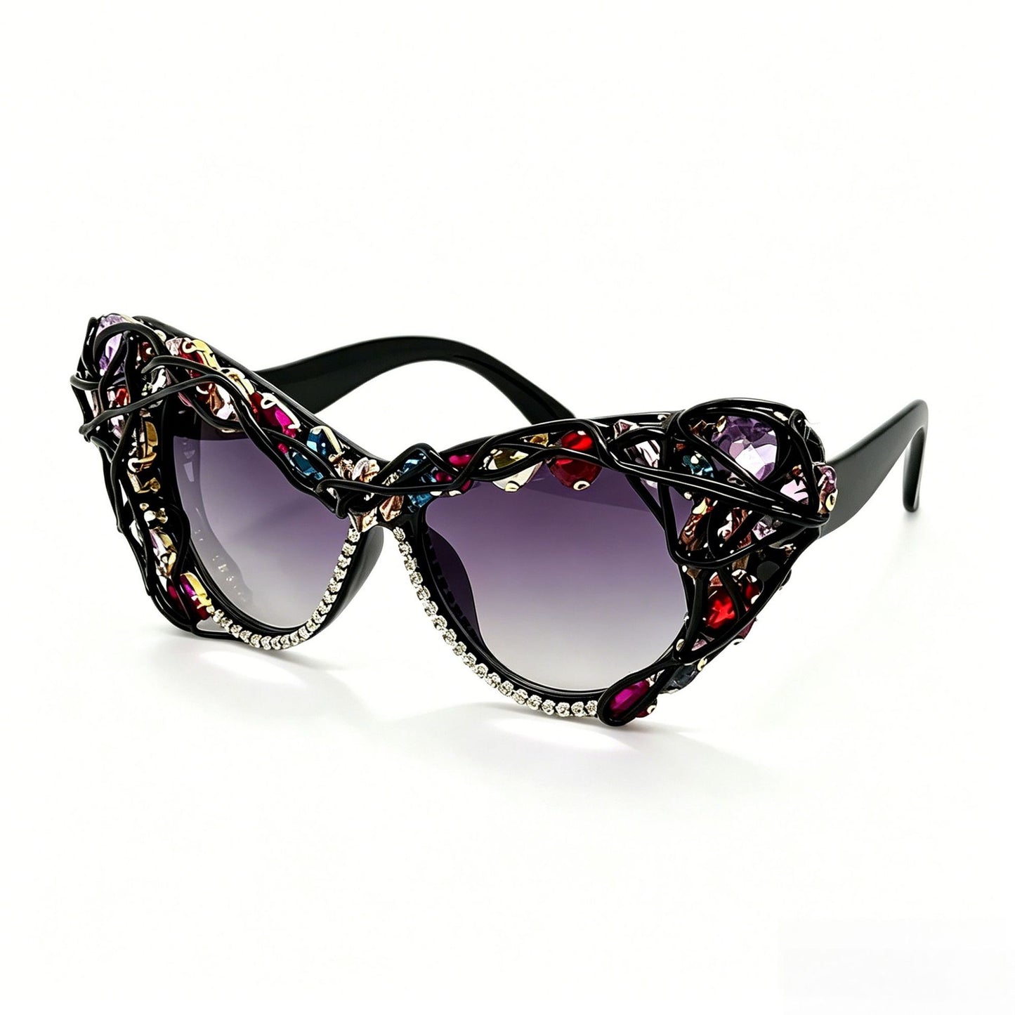 Damen Cat-Eye-Sonnenbrille mit funkelndem Kristallrahmen und kunstvollen Verzierungen Brehn