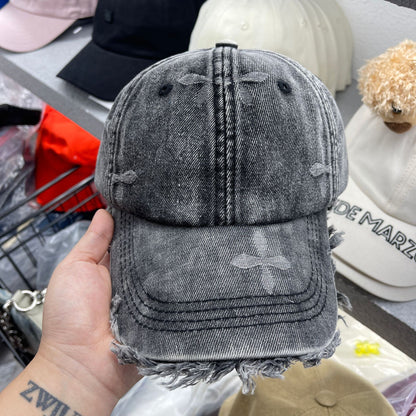 Damen Gealterte Denim Fransen Baseball Cap Brehn