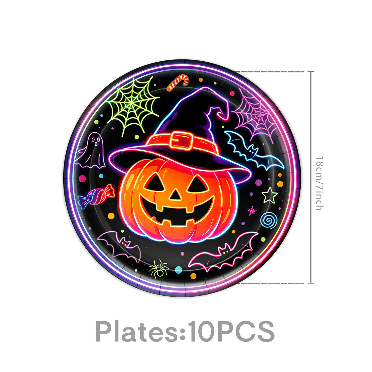 Komplettes Halloween-Party-Tischdekor-Set mit Neon-Kürbisdesign Einweggeschirr und Girlande