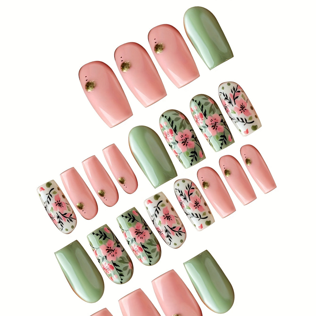 Botanische Blumen Press-On Nagelkunst Brehn