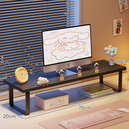 Erhöhter Monitorständer mit Holz-Optik-Oberfläche, Metallrahmen und Unterregal-Stauraum