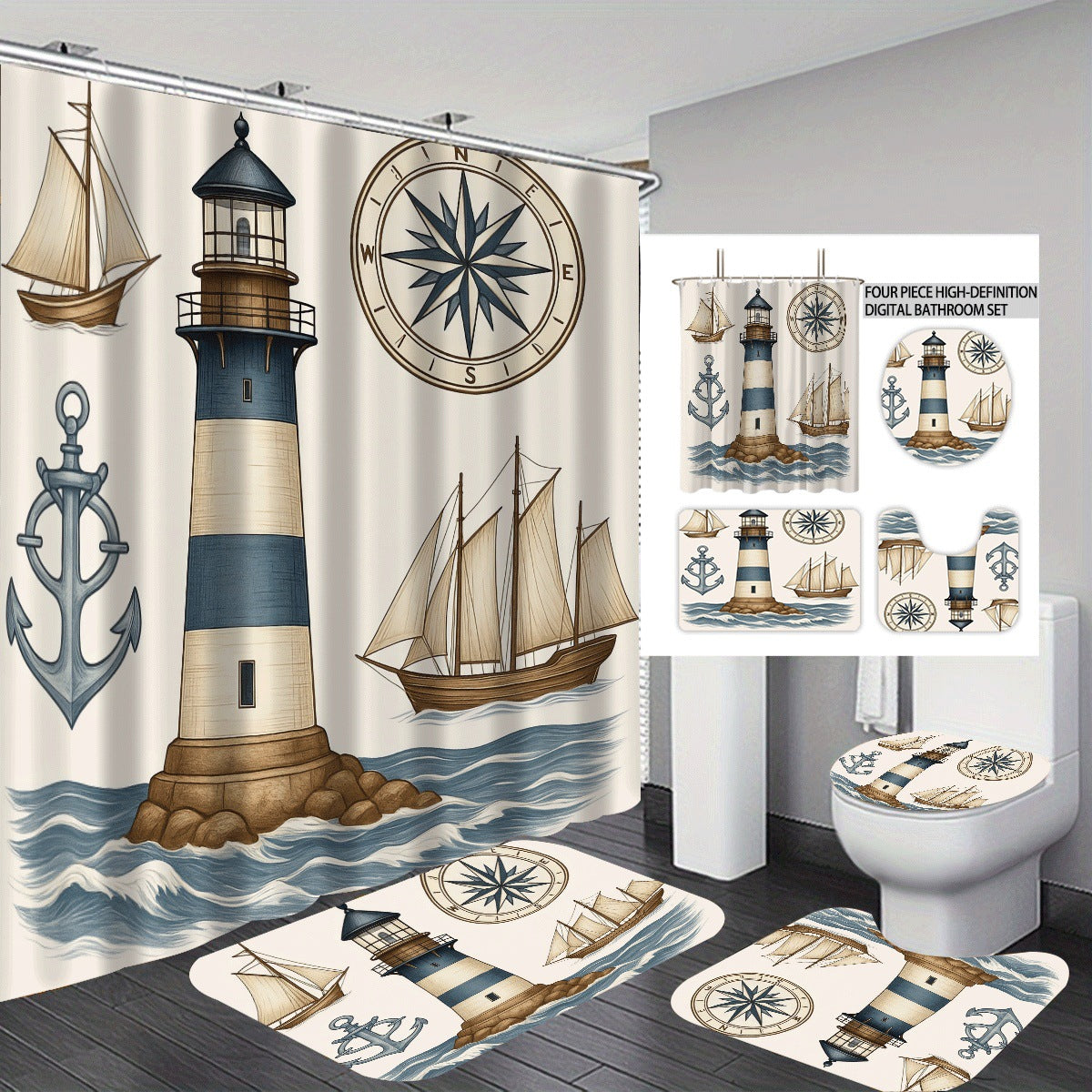 Küsten-Leuchtturm-Themen Vier-Teiliges Badezimmer-Set Brehn