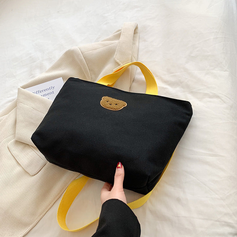 Casual Canvas Tragetasche mit süßer Bärenapplikation