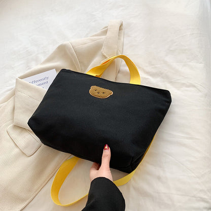 Casual Canvas Tragetasche mit süßer Bärenapplikation