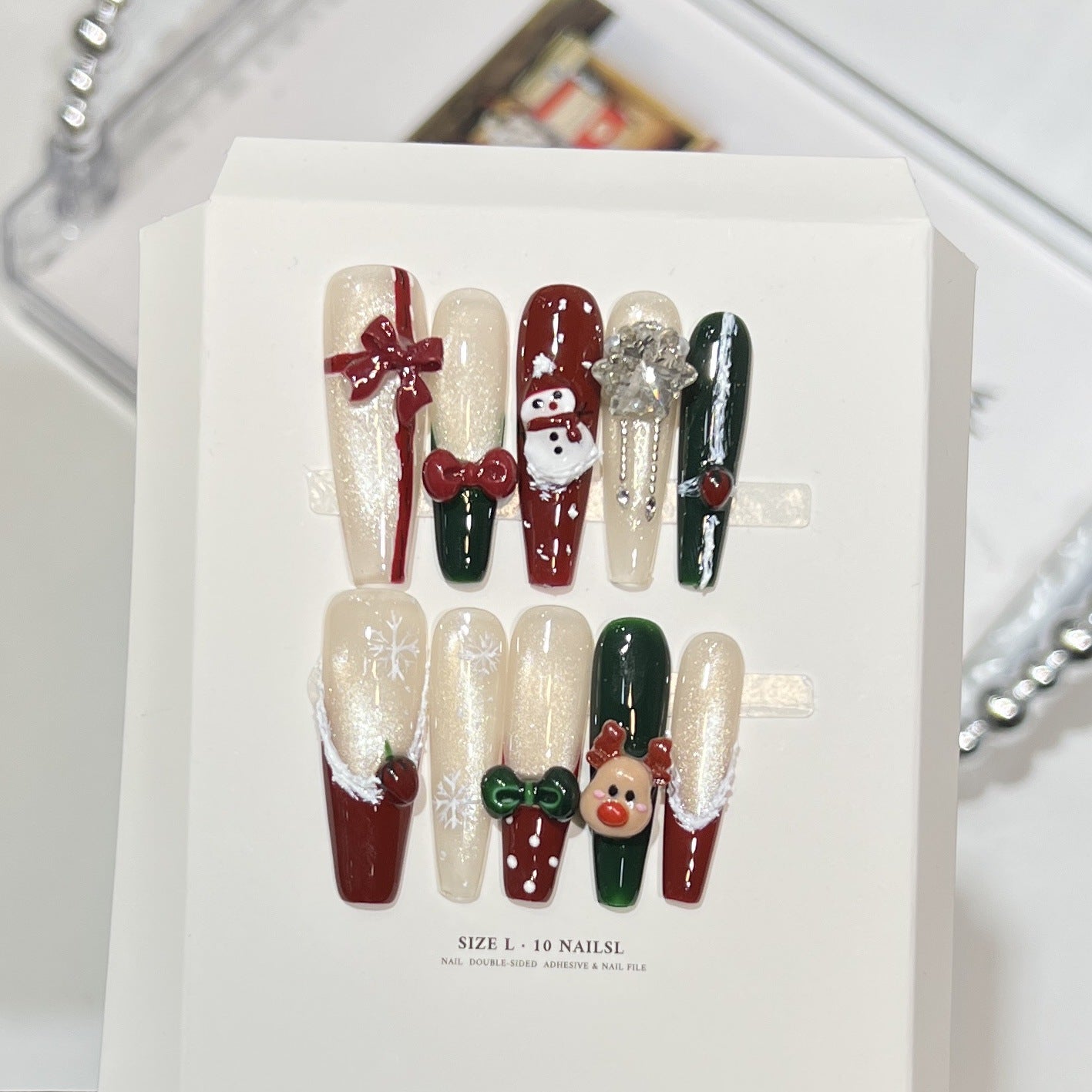Schneeflocken-inspirierte Glitzer Press-On Nagel Set Brehn