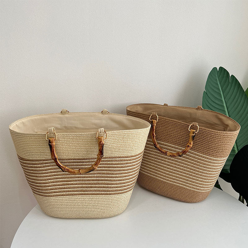 Stilvolle Basttasche mit Hochwertigem Holzgriff Brehn