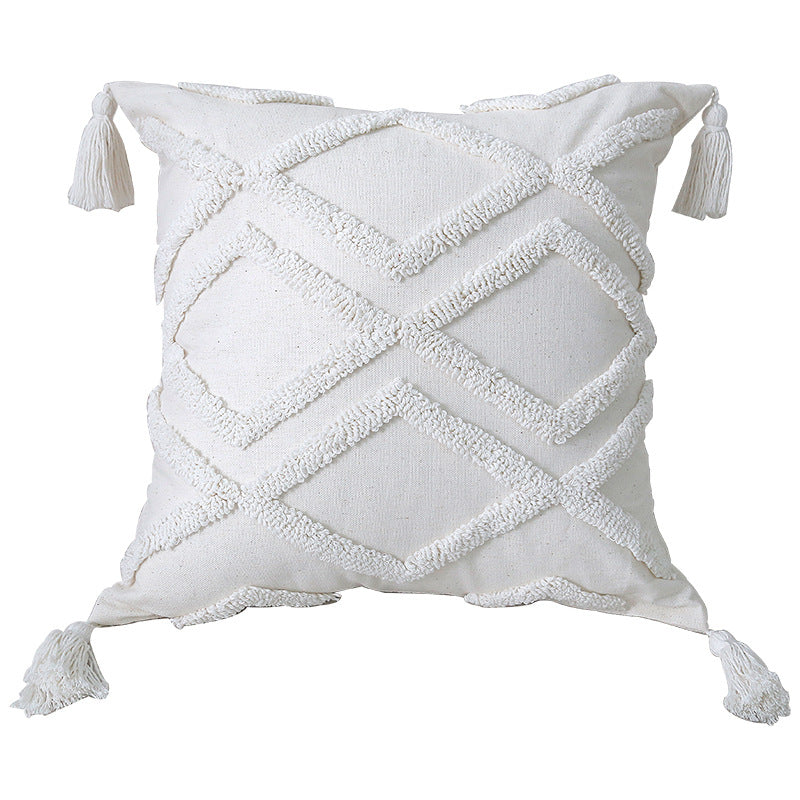 Boho Texturiertes Gestuftes Baumwoll-Wurfkissen mit Diamant-geometrischen Tufting und Eck-Tasseln