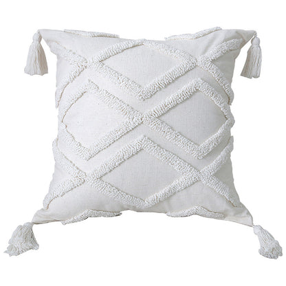 Boho Texturiertes Gestuftes Baumwoll-Wurfkissen mit Diamant-geometrischen Tufting und Eck-Tasseln