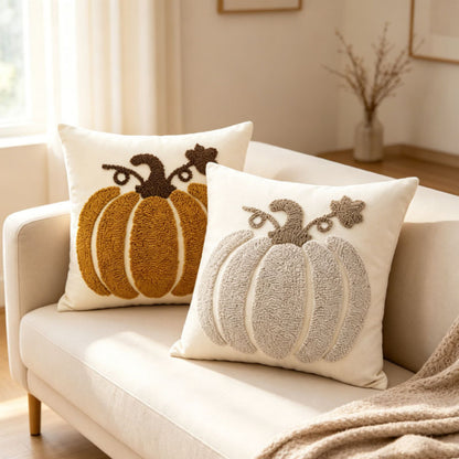 Saisonale tufted Kürbis Akzent Kissenbezug mit Chenille-Schlingenstickerei