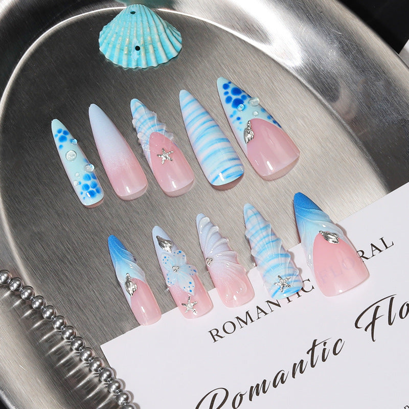 Vom Meer inspiriertes Press-On-Nagelset Brehn