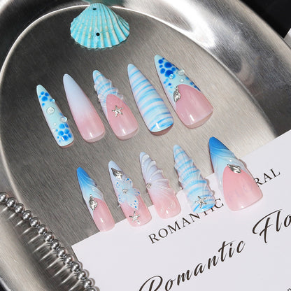 Vom Meer inspiriertes Press-On-Nagelset Brehn