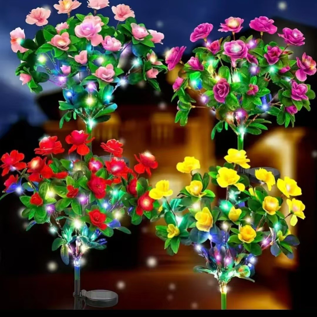 Solarbetriebene realistische Kamellien Blumen Gartenstecklichter mit verstellbaren LED-Köpfen und Edelstahlspike Brehn
