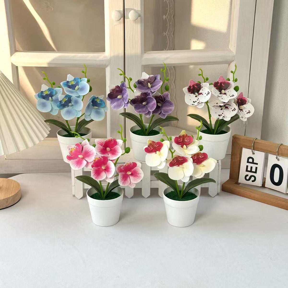 Elegante dekorative Orchideen-Blumenarrangement für die Wohnungseinrichtung