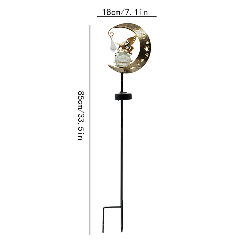 Dekorative Halbmonden Solar Gartenstecker Lampe Mit Hängender Kristallkugel Und Schmetterling Brehn