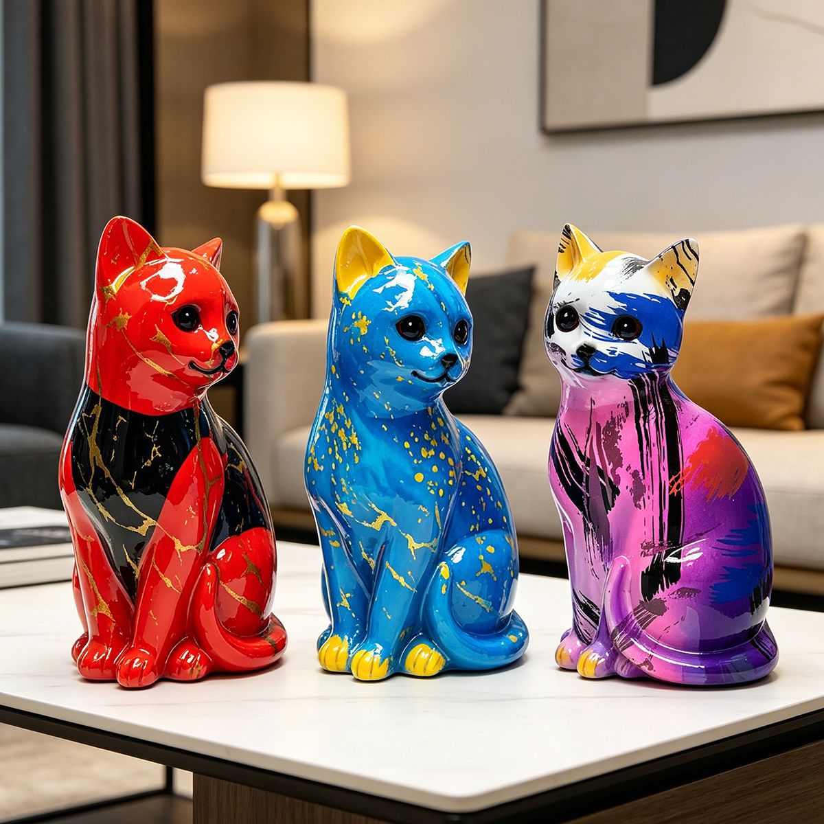 Künstlerische Katzenfigur in lebhaftem Design Brehn