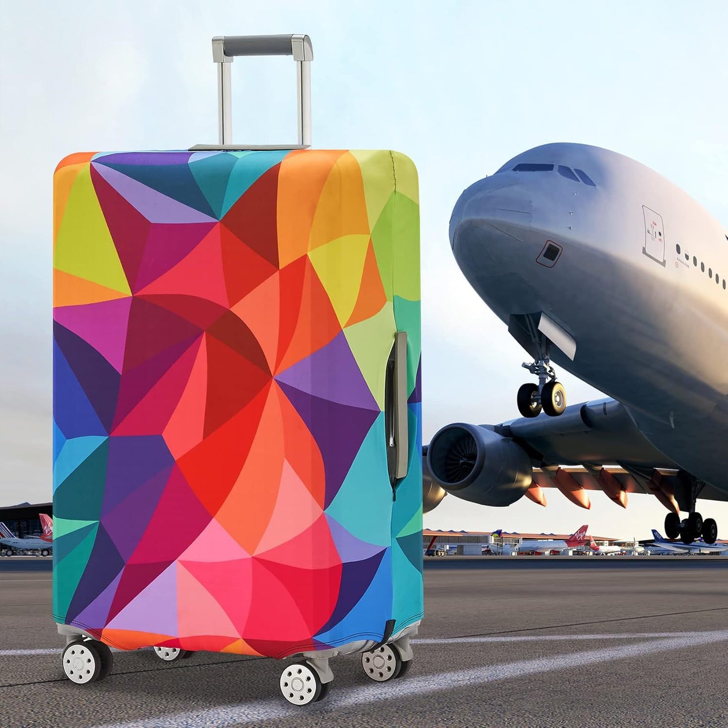 Unisex nan elastische Koffer-Schutzhülle mit weltreise Motiv für Hartschalen-Trolley und Spinner-Rollen Brehn