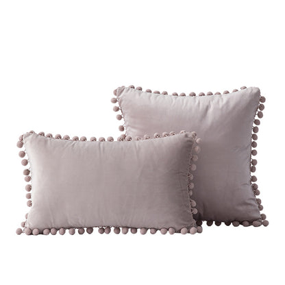 Velvet Pom-Pom Fransen Quadrat- und Lendenkissen Set