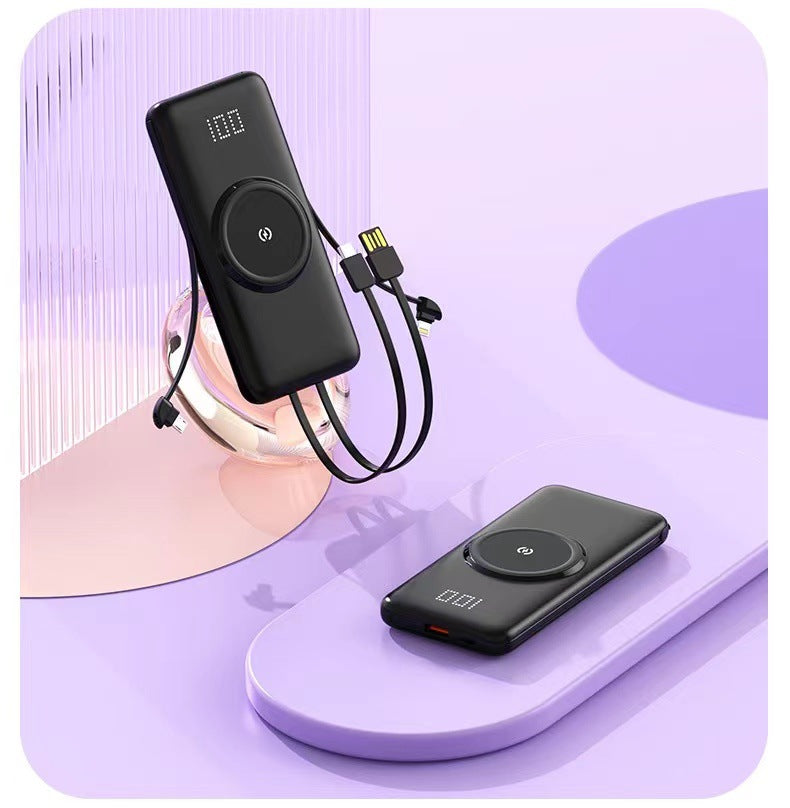 Tragbare Powerbank mit Kabelloser Ladefunktion und Integriertem Ladekabel Brehn