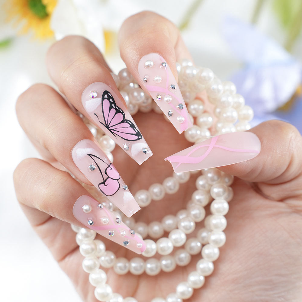 Künstlerisches Schmetterling Press-On Nail Set Brehn