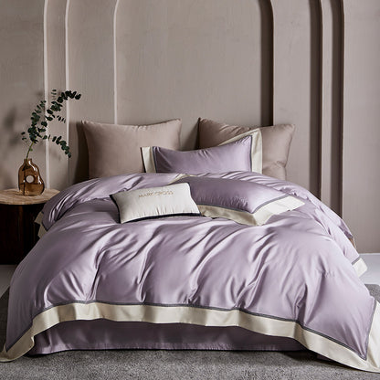 Elegantes Satin-Duvetbezug-Set mit kontrastierender Saumblende und feiner Biese