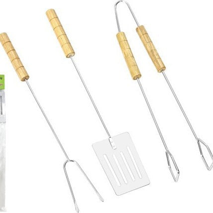 Edelstahl BBQ Spießset mit Doppelspitzenklingen und ergonomischen Holzgriffen Brehn