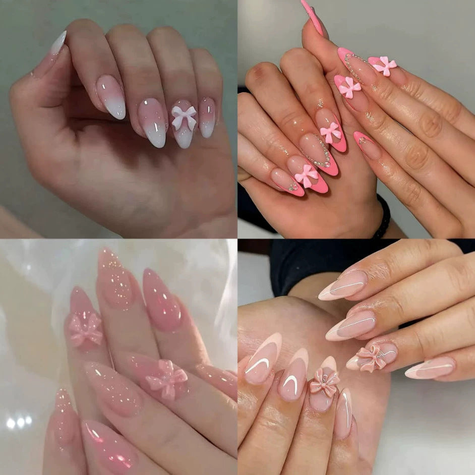 Kunstnagel Set mit eleganten Schleifen und Glamourösem Akzent Brehn