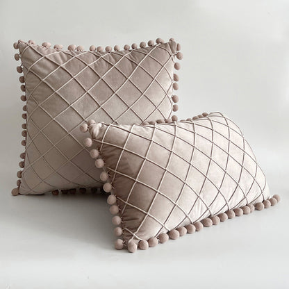 Dekorativer Samt Pom-Pom Gitter-Tufted Wurfkissenbezug