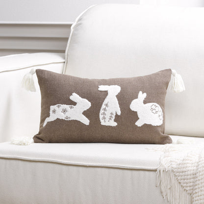 Bestickter Hasen-Applikations-Tassel-Lumbar-Kissenbezug