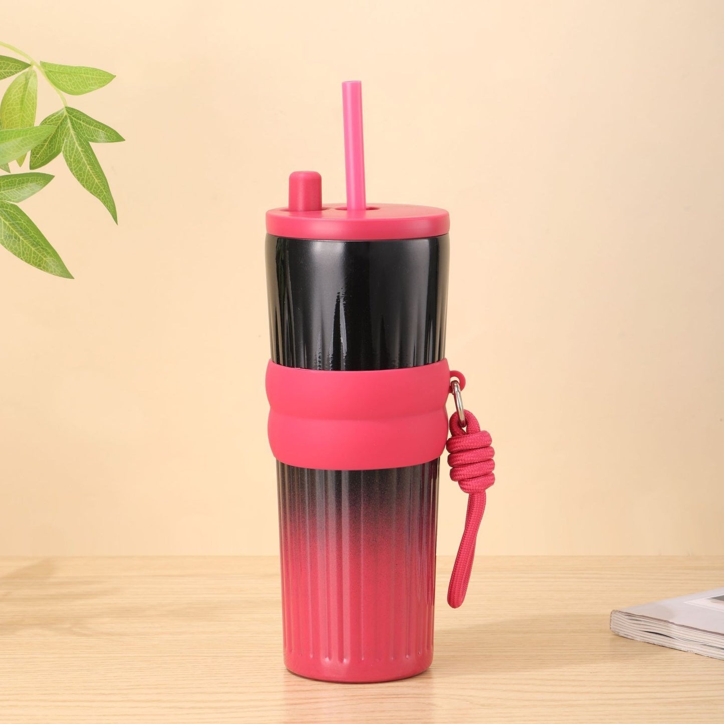 Damen multifunktionale Isoliertrinkflasche mit integriertem Strohhalm und praktischem Tragegriff Brehn