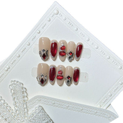 Premium Dekorative Press-On Nagelset mit Edelsteinakzenten Brehn