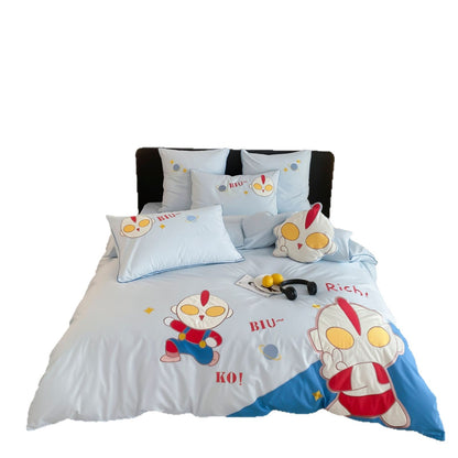 Kinder Cartoon Grafik Baumwoll-Satin Bettbezug Set mit Paspel Kissenbezügen