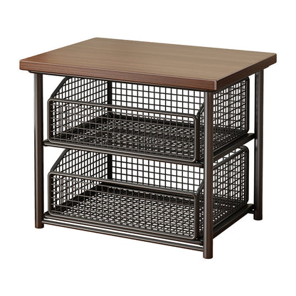Theke Holzplatte Schiebemesh Lagerkorb Organizer mit Metallrahmen