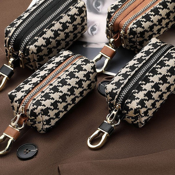 Doppel-Reißverschluss Hahnentritt-Muster Kosmetiktasche Brehn