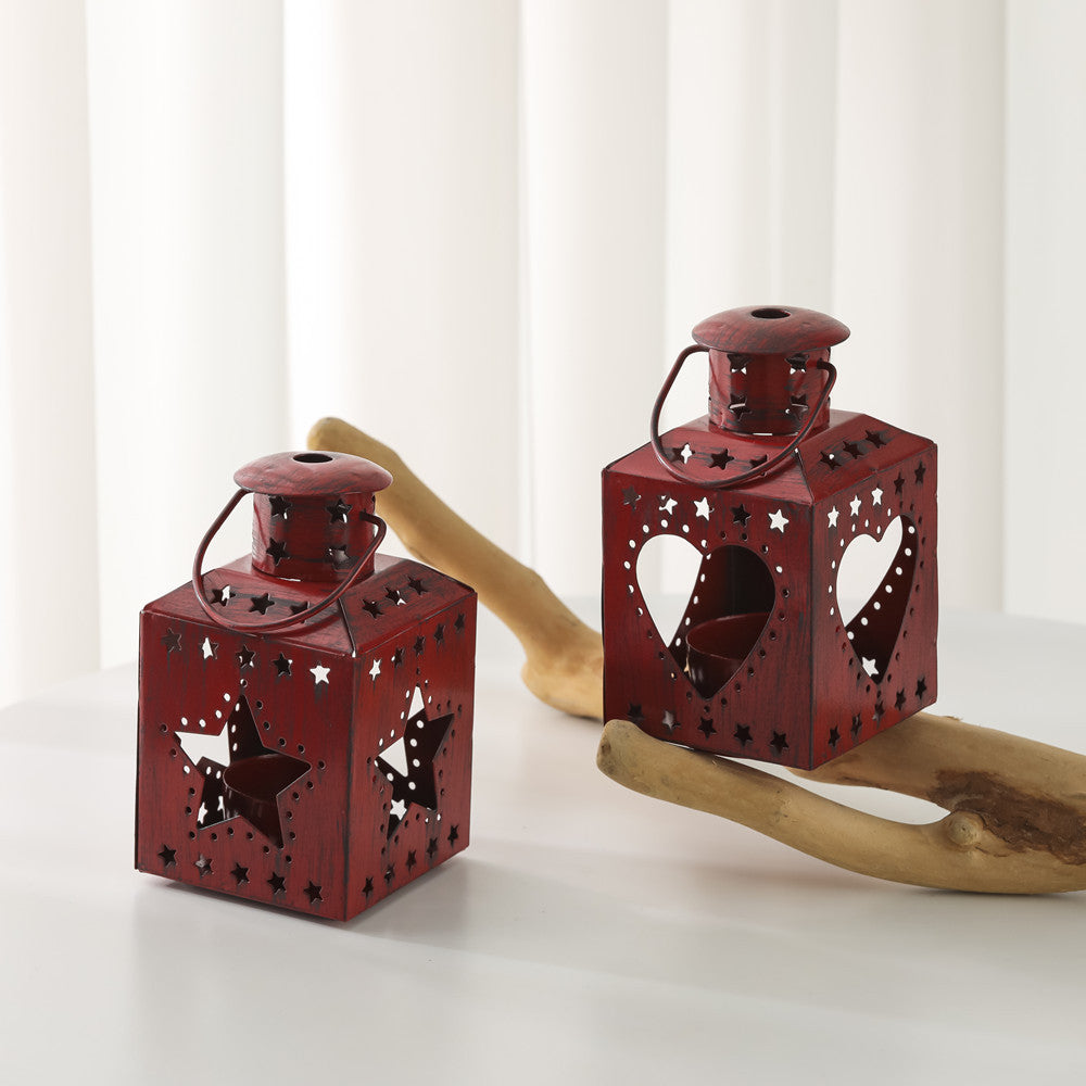 Distressed Shabby-Chic quadratische Teelichthalter mit Weihnachtsbaum-Ausschnitten Brehn