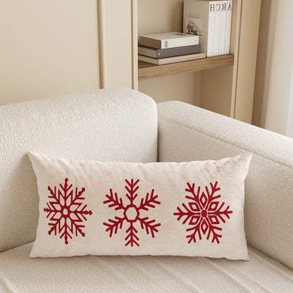 Rectangular Festive Lumbar Pillow Cover with Merry Christmas Typographic Print and Reindeer Antler Accent