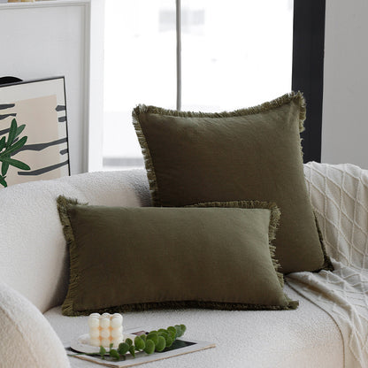 Quadratischer Dekokissenbezug im Skandi‑Minimalstil mit feiner Fransenkante Brehn