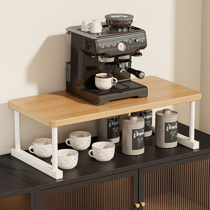 Zwei-Ebenen-Thekenkaffee-Station-Regalaufsatz mit Walnuß-Top und Metallrahmen