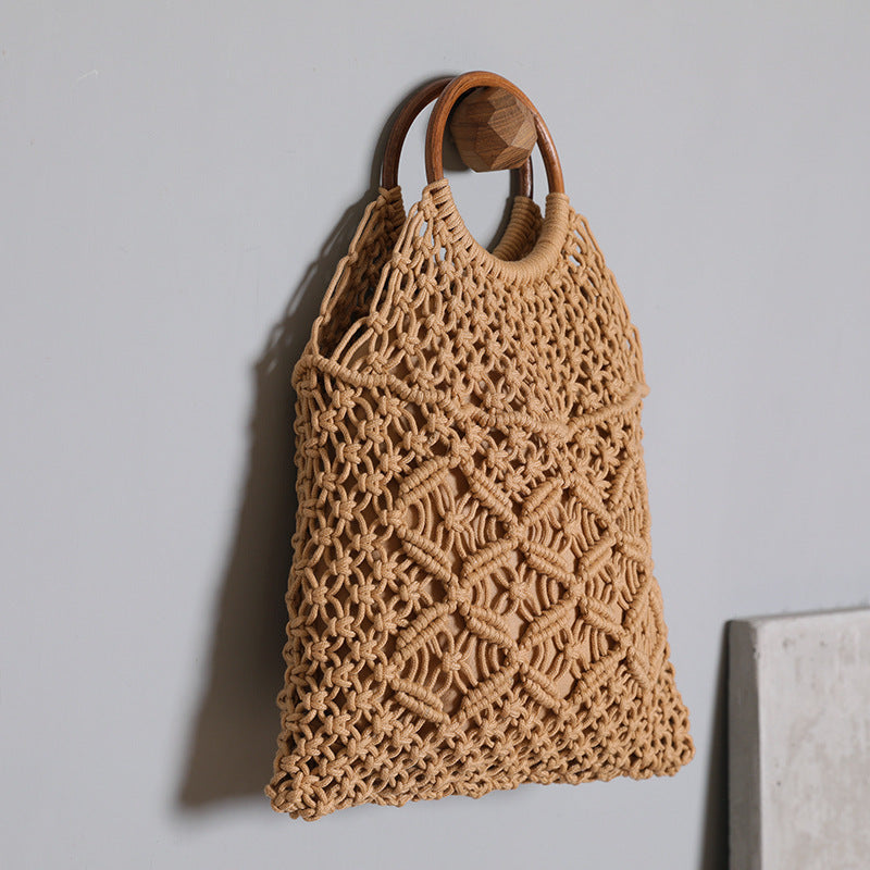 Makramee Tasche mit Holzgriff Brehn