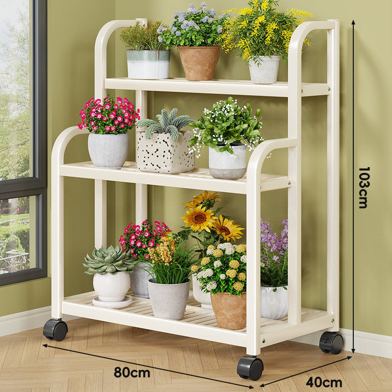 Drei-Ebenen Rollbares Metall Pflanzen Display Regal