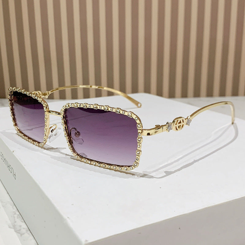 Damen elegante quadratische Sonnenbrille mit luxuriösem Strassrahmen Brehn
