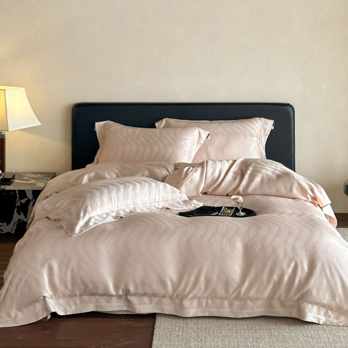 Seidensatin Jacquard Bettbezug Set mit Umschlag Kopfkissenbezügen
