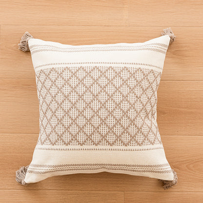 Dekoratives Boho-Tufted-Kissenbezug mit Quasten und geometrischem erhabenen Schlaufenmuster