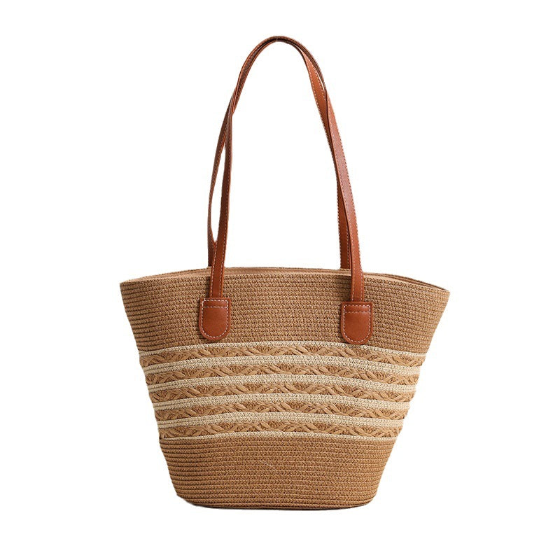 Damen Strandtasche aus hochwertigem geflochtenem Naturmaterial mit stilvollen Lederakzenten Brehn
