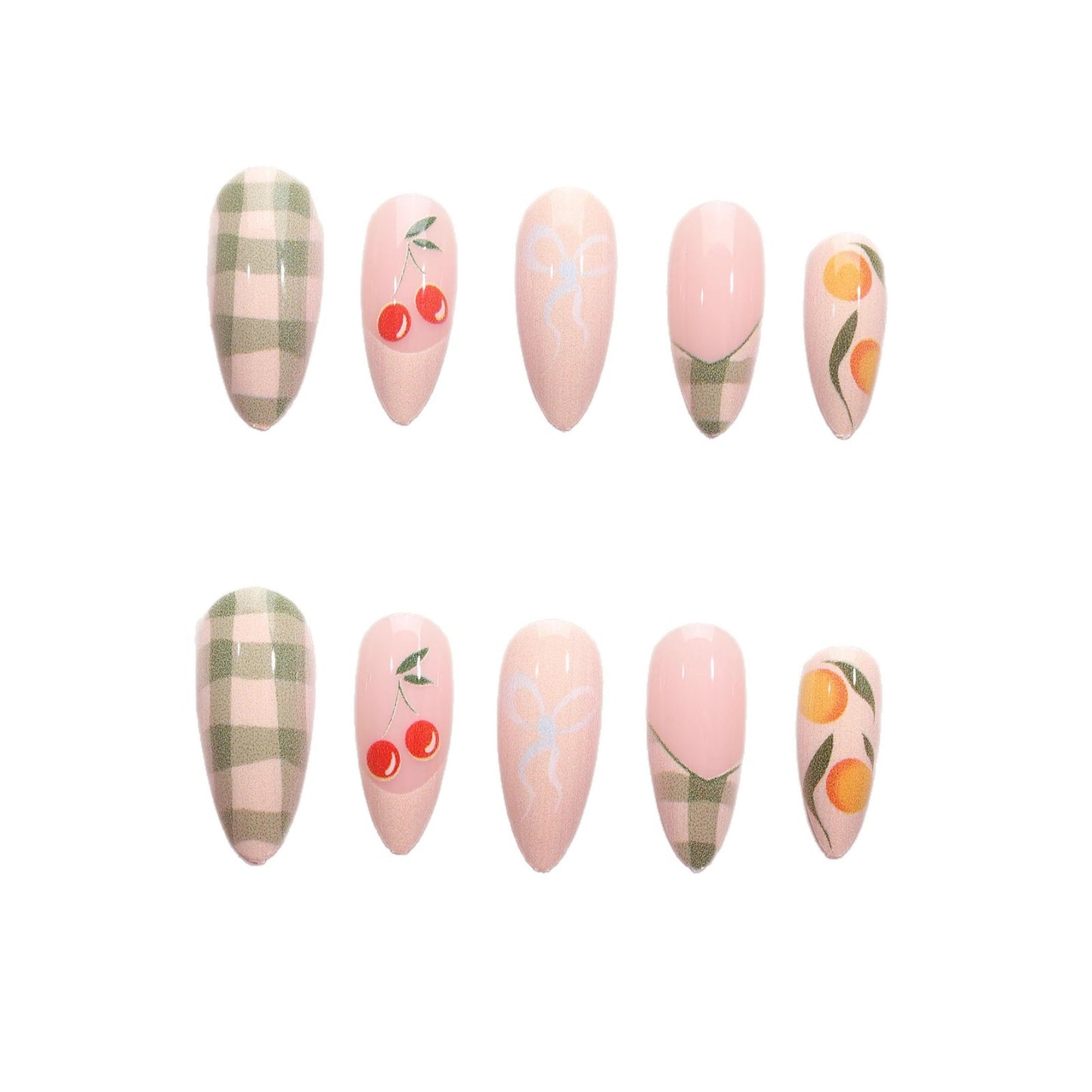 Künstlerisches Press-On Nagelkunst-Design-Set mit Frucht-Akzenten Brehn