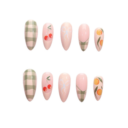 Künstlerisches Press-On Nagelkunst-Design-Set mit Frucht-Akzenten Brehn