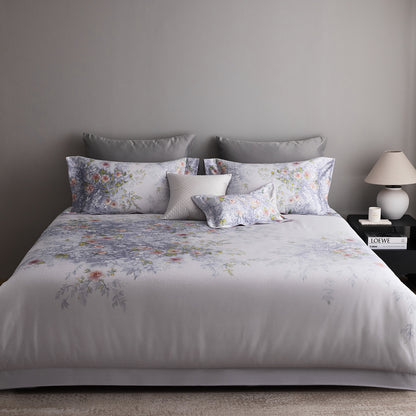 Bettwäsche-Garnitur aus Baumwollsatin mit feinem Aquarell-Blumenprint und Hotelverschluss Brehn