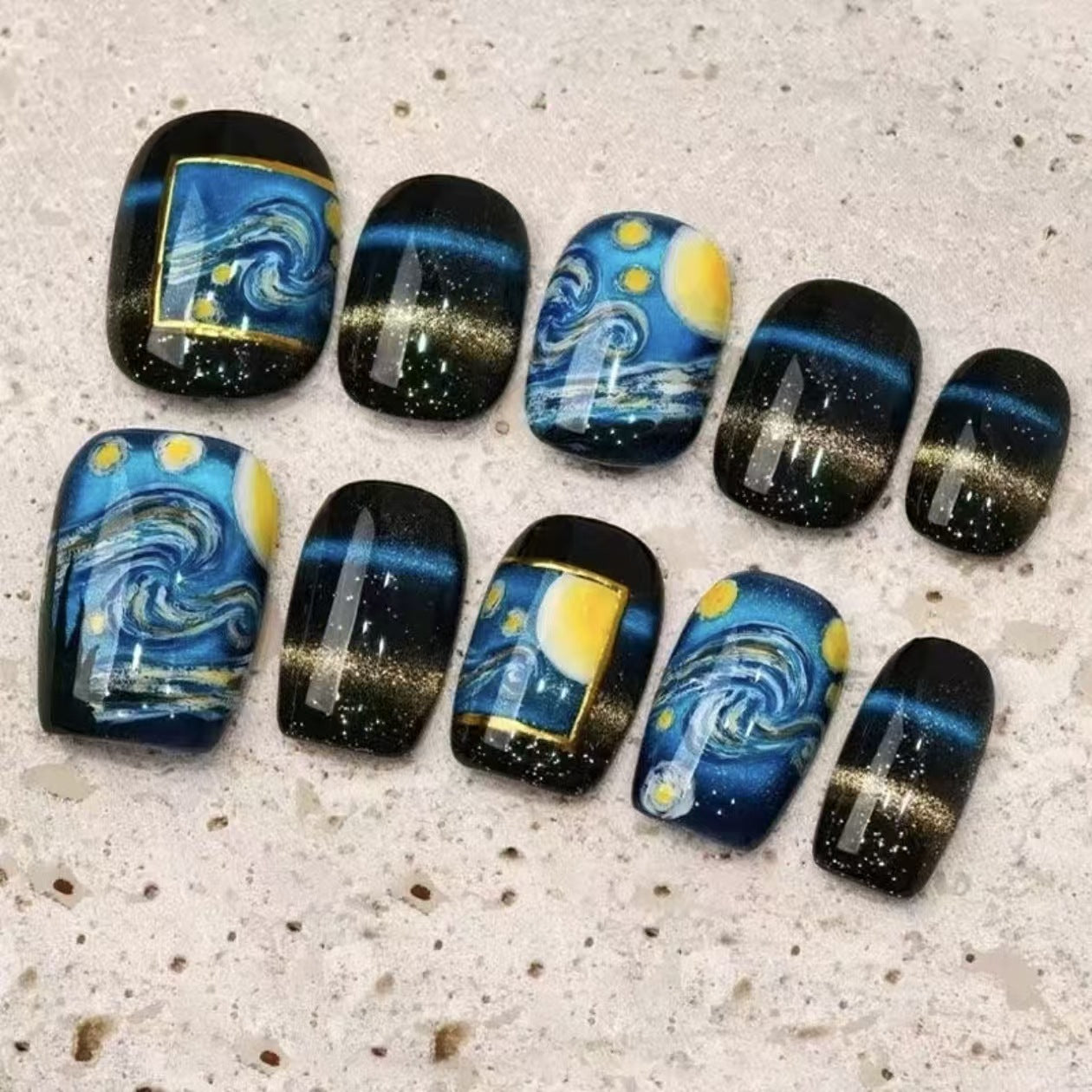 Künstlerische Sternenklare Nacht Press-On Nagelkunst Brehn