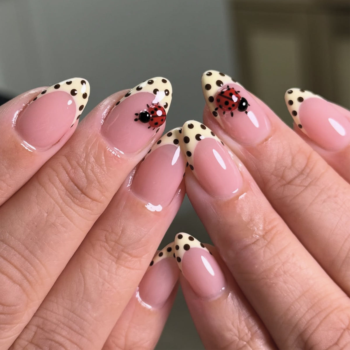 Kunstvolle Nagelkunst mit Marienkäfer-Motiv und Polka-Dots Brehn